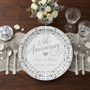 Assiette en papier pour les 25 ans de mariage de n