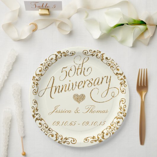 Assiette en papier pour les 50 ans de mariage (Mariage)