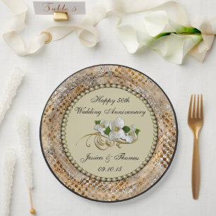 Assiette en papier pour les noces d'or de mariage