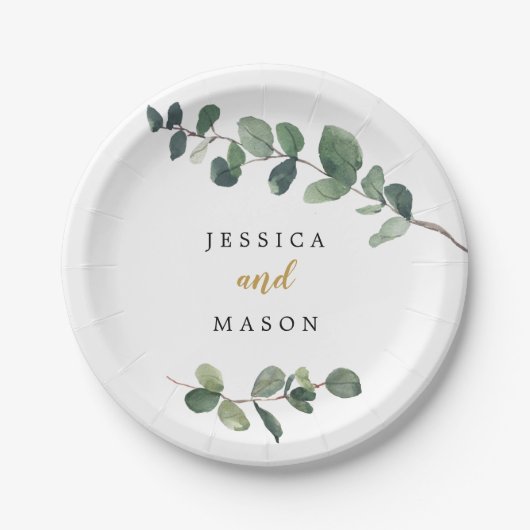Assiette en papier pour mariage Eucalyptus (Devant)