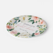 Assiette en papier pour mariage floral rose clair (Angle)