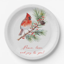Assiette en papier pour Noël Cardinal Oiseau Rouge