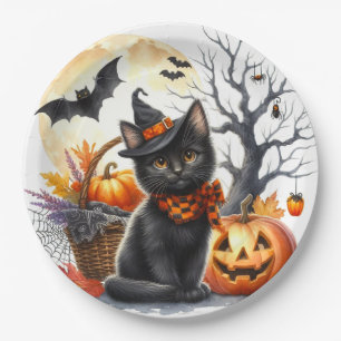 Assiette en papier pour soirée Halloween citrouill