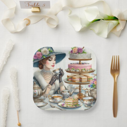 Assiette en papier pour thé élégant vintage (Mariage)