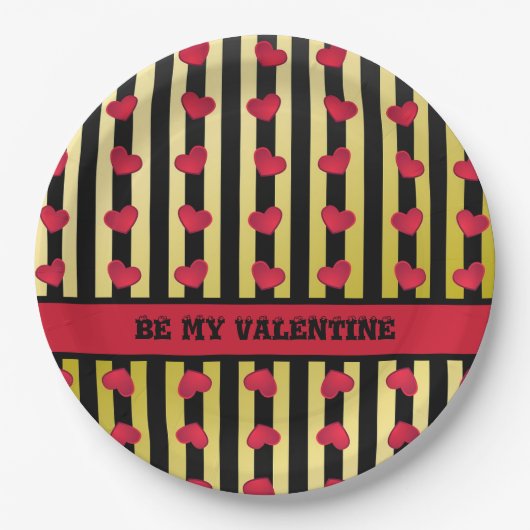 Assiette en papier rayée pour la Saint-Valentin (Devant)