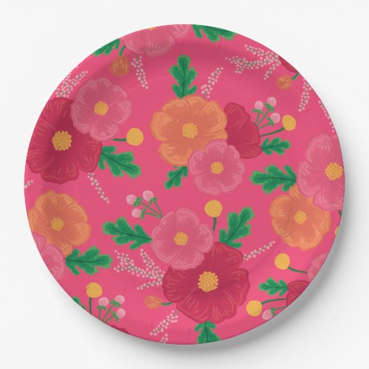 Assiette en papier rose Bold Blooms (Devant)