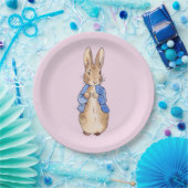 Assiette en papier rose fond classique lapin (Fête)