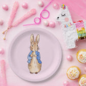 Assiette en papier rose fond classique lapin (Fête)
