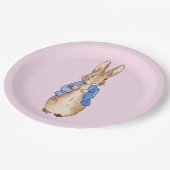 Assiette en papier rose fond classique lapin (Angle)