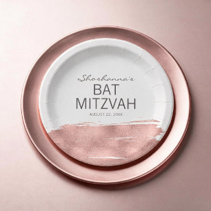 Assiette en papier Rose Gold Brushstroke Bat Mitzv