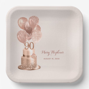 Assiette en papier rose gold pour 90e anniversaire