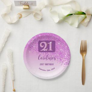 Assiette en papier rose pailletée pour anniversair