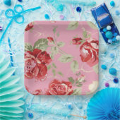 Assiette en papier rose rouge floraison cerisier (Fête)