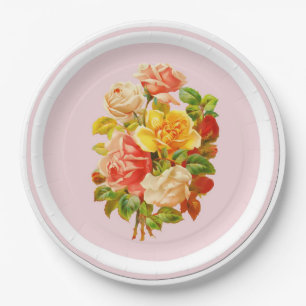 Assiette en papier rose vintage pour fête des rose