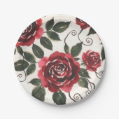 Assiette en papier Roses Rouge Foncé (Devant)