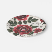 Assiette en papier Roses Rouge Foncé (Angle)