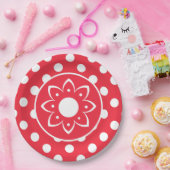 Assiette en papier rouge à pois blancs (Fête)