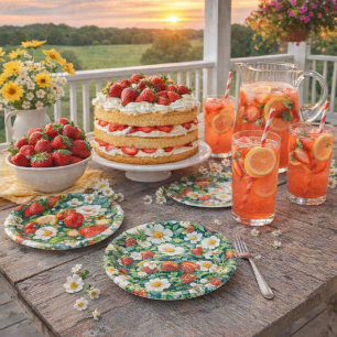 Assiette en papier rouge de fraise d'été