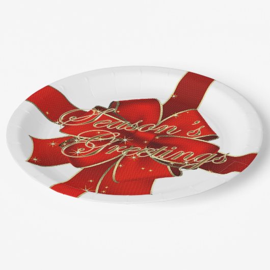 Assiette en papier ruban de Noël voeux de la saiso (Angle)