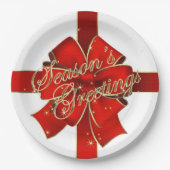 Assiette en papier ruban de Noël voeux de la saiso (Devant)