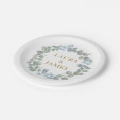 Assiette en papier Rustique Eucalyptus Vert Sauge  (Angle)