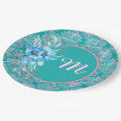 Assiette en papier sarcelle monogrammée (Angle)