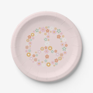 Assiette en papier signe de paix à motif floral ré