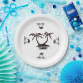 Assiette en papier - Silhouette d'île tropicale (Fête)