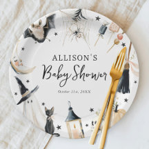 Assiette en papier sorcière pour Baby Shower Hallo