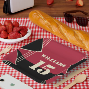 Assiette en papier sur le thème du sport avec nom 