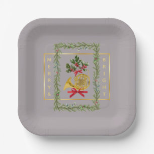 Assiette en papier taupe de Noël cor d'harmonie él