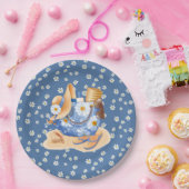Assiette en papier thème plage girly bleu avec fle (Fête)