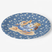 Assiette en papier thème plage girly bleu avec fle (Angle)