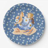 Assiette en papier thème plage girly bleu avec fle (Devant)