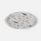 Assiette en papier toile de mer bleue (Angle)