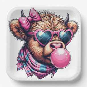 Assiette en papier vache des Highlands funky
