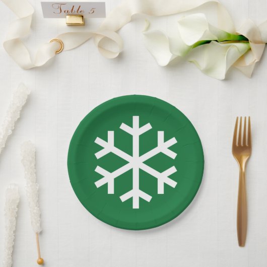 Assiette en papier vert flocon de neige (Mariage)