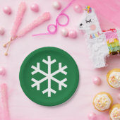 Assiette en papier vert flocon de neige (Fête)