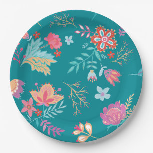 Assiette en papier vintage bohème chic fleurs pour