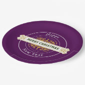 Assiette en papier Violet Joyeux Noël, Bonne Année (Angle)