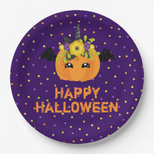 Assiette en papier violet pour Halloween Citrouill