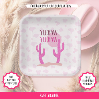 Assiette en papier Western Cacti Cowgirl Rose