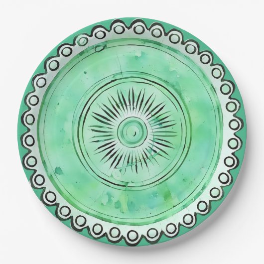 Assiette Fausse Chine Verte Antique en Forme de So (Devant)