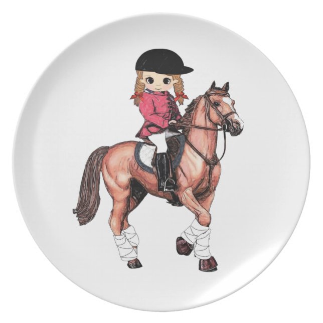 Assiette Fille et cheval anglais d'équitation (Devant)