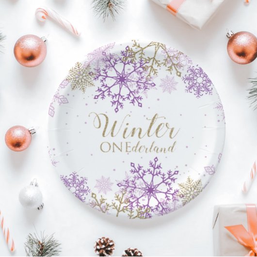 Assiette flocon de neige violet et or Winter Onede