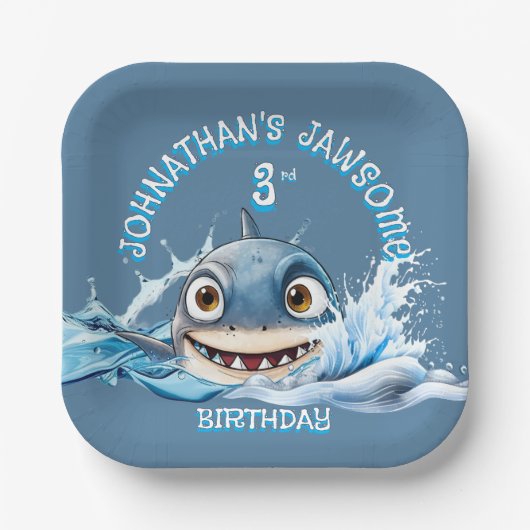 Assiette Jawsome Requin | Anniversaire bleu pour t (Recto)