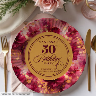 Assiette Luxueuse Bohème Marsala Rose Doré 50e Ann