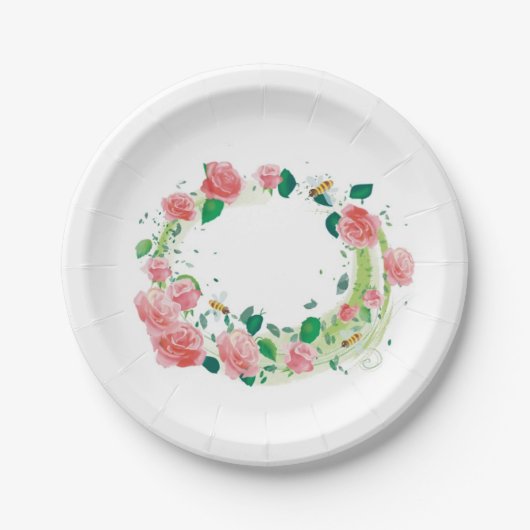 assiette mariage avec roses et abeilles (Devant)