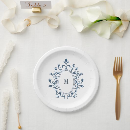 Assiette Monogramme Sarcelle (Mariage)