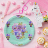 Assiette Motif de papier à fleurs de Pansy Aqua (Fête)